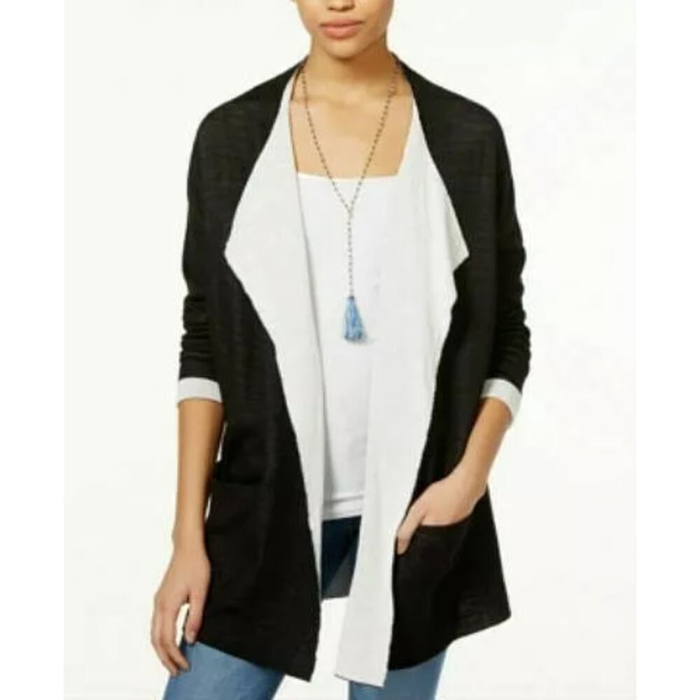 Women's Black and White Open Front Cardigan